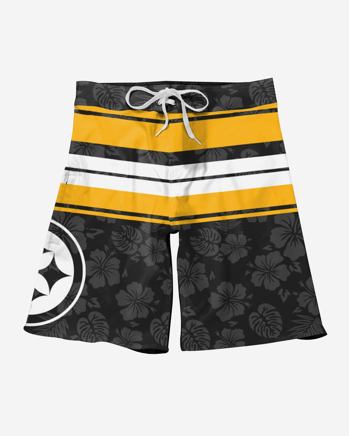 Pittsburgh Steelers Hibiscus Boardwalk Stripe Boardshorts FOCO - FOCO.com