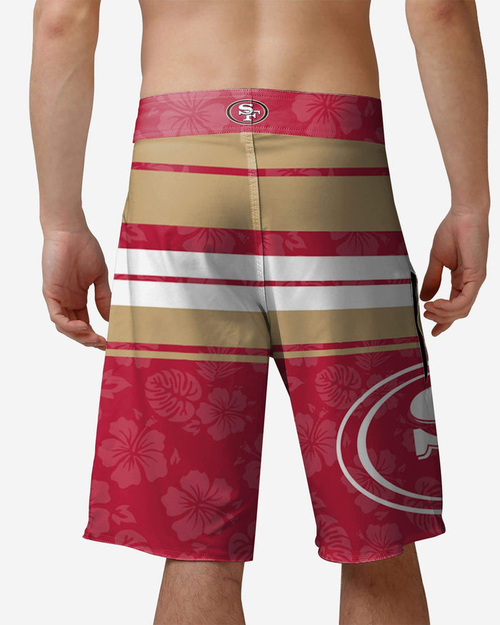 San Francisco 49ers Hibiscus Boardwalk Stripe Boardshorts FOCO - FOCO.com