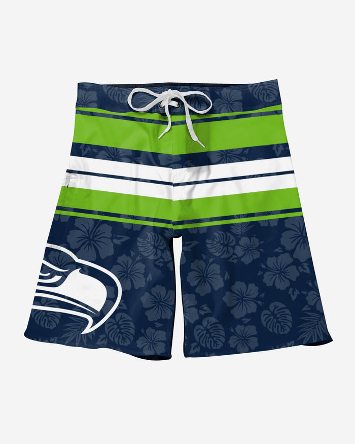 Seattle Seahawks Hibiscus Boardwalk Stripe Boardshorts FOCO - FOCO.com