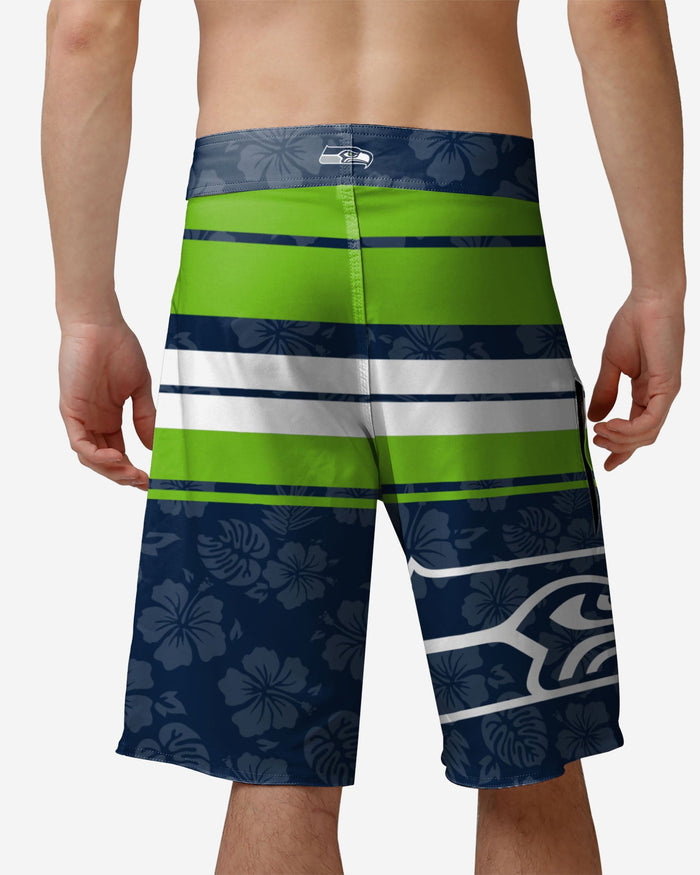 Seattle Seahawks Hibiscus Boardwalk Stripe Boardshorts FOCO - FOCO.com