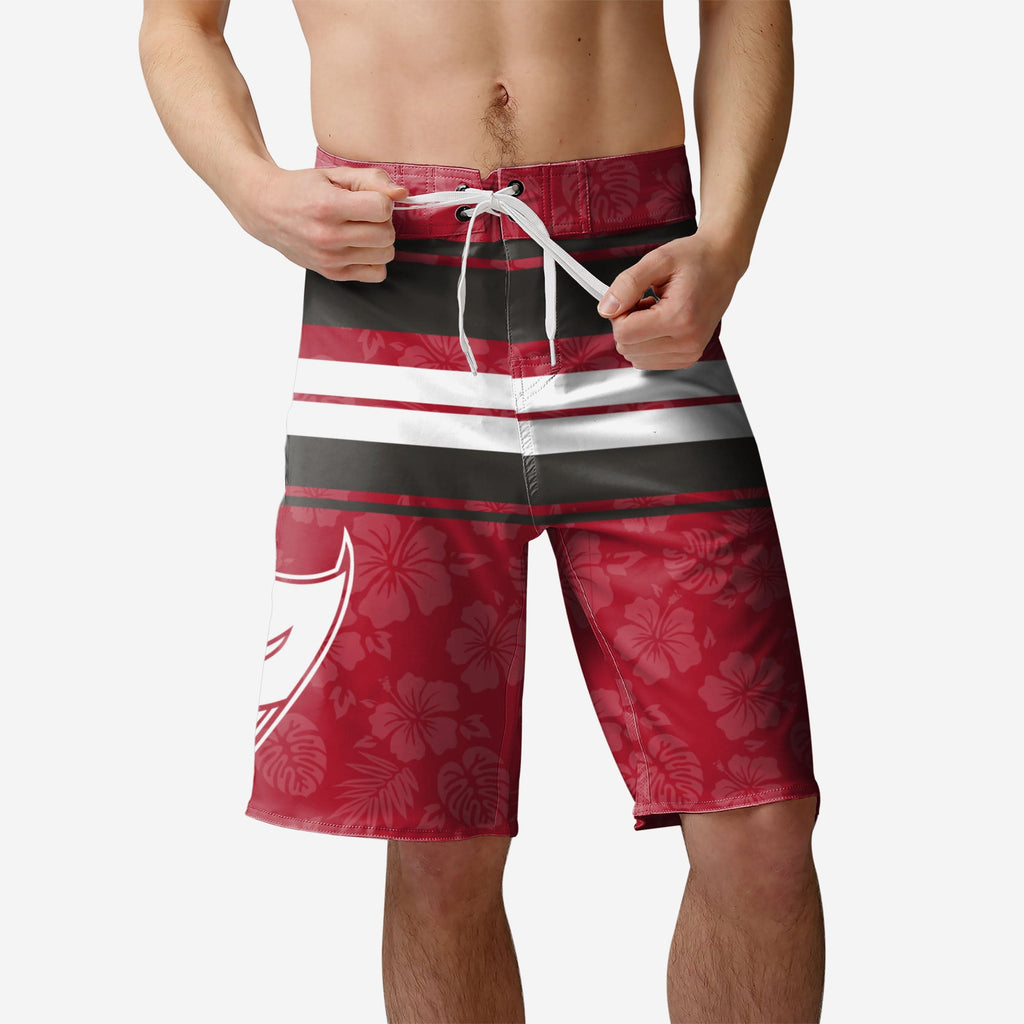 Tampa Bay Buccaneers Hibiscus Boardwalk Stripe Boardshorts FOCO S - FOCO.com