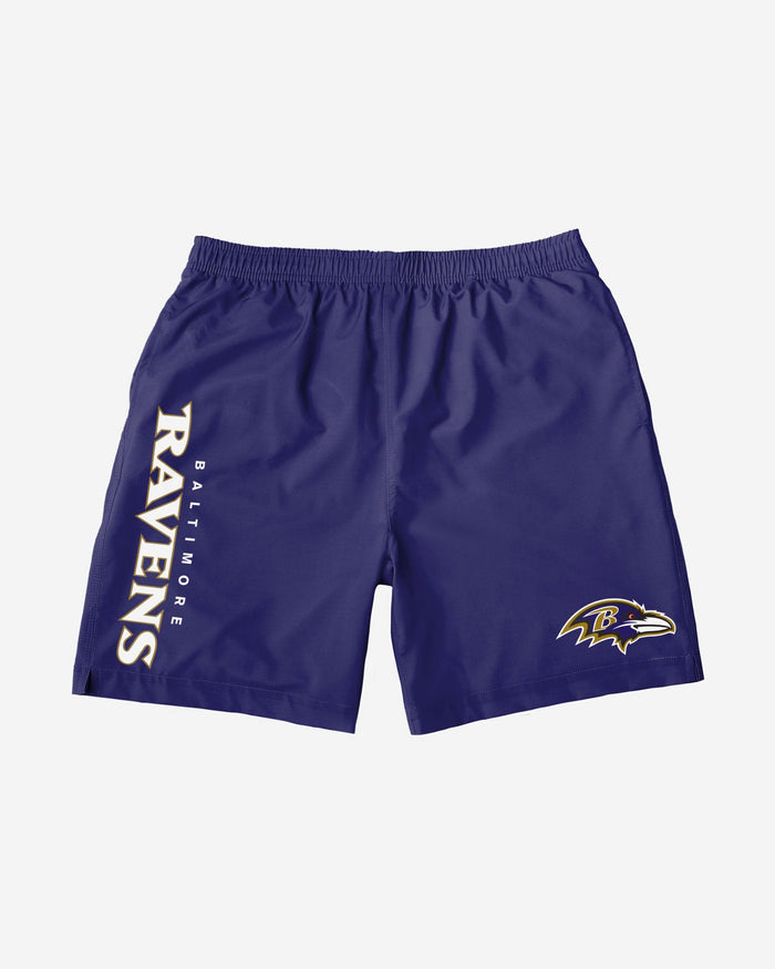 Baltimore Ravens Solid Wordmark Traditional Swimming Trunks FOCO - FOCO.com