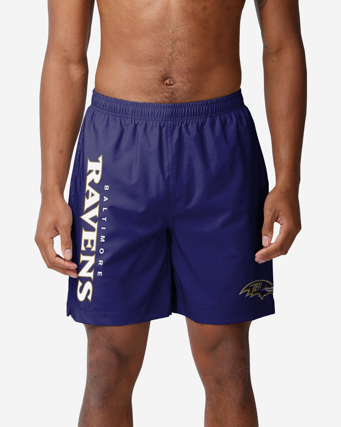 Baltimore Ravens Solid Wordmark Traditional Swimming Trunks FOCO S - FOCO.com