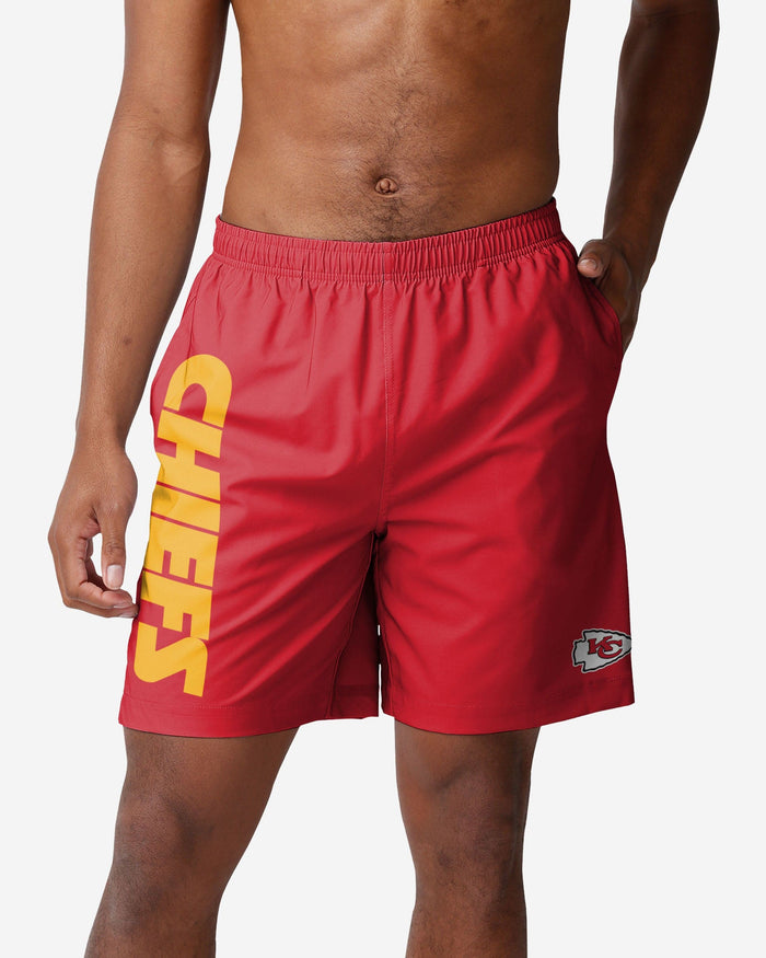 Kansas City Chiefs Solid Wordmark Traditional Swimming Trunks FOCO S - FOCO.com