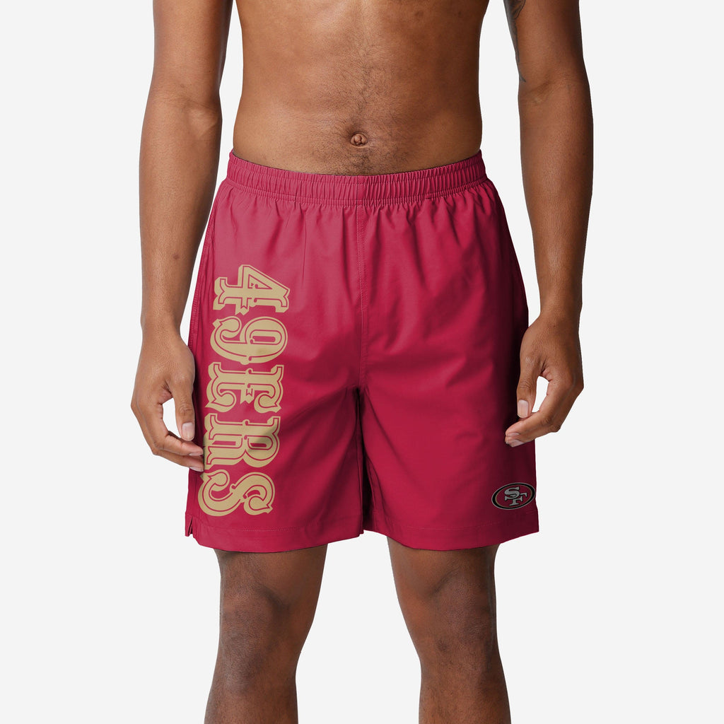 San Francisco 49ers Solid Wordmark Traditional Swimming Trunks FOCO S - FOCO.com