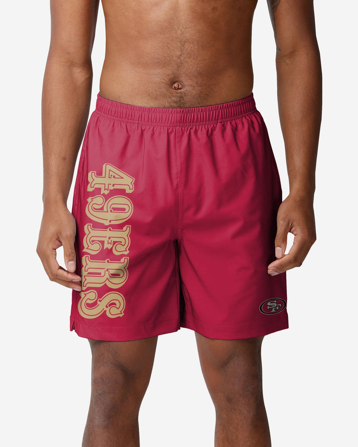 San Francisco 49ers Solid Wordmark Traditional Swimming Trunks FOCO S - FOCO.com