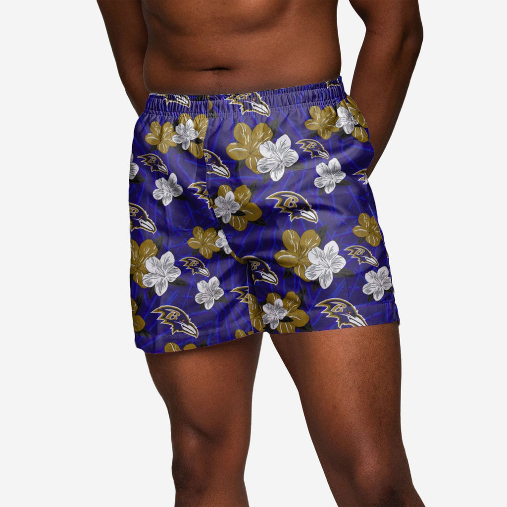 Baltimore Ravens Hibiscus Swimming Trunks FOCO S - FOCO.com