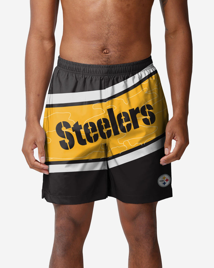 Pittsburgh Steelers Big Wordmark Swimming Trunks FOCO S - FOCO.com