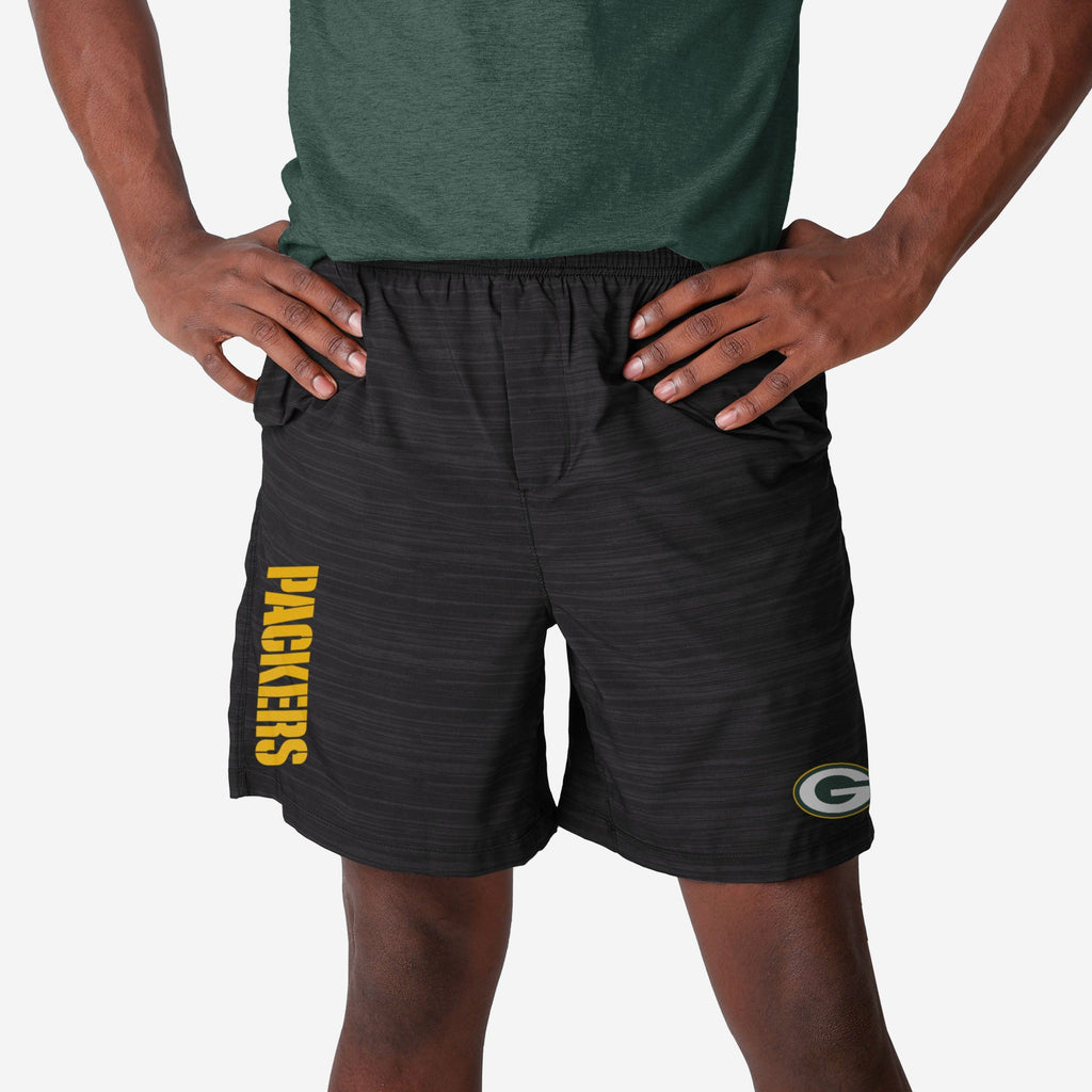 Green Bay Packers Heathered Black Woven Liner Shorts FOCO S - FOCO.com