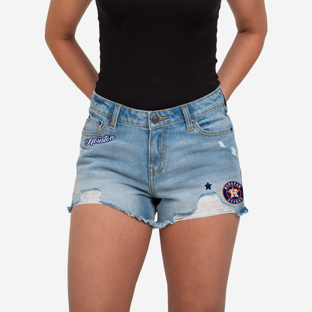 Houston Astros Womens Team Logo Denim Shorts FOCO 0 - FOCO.com