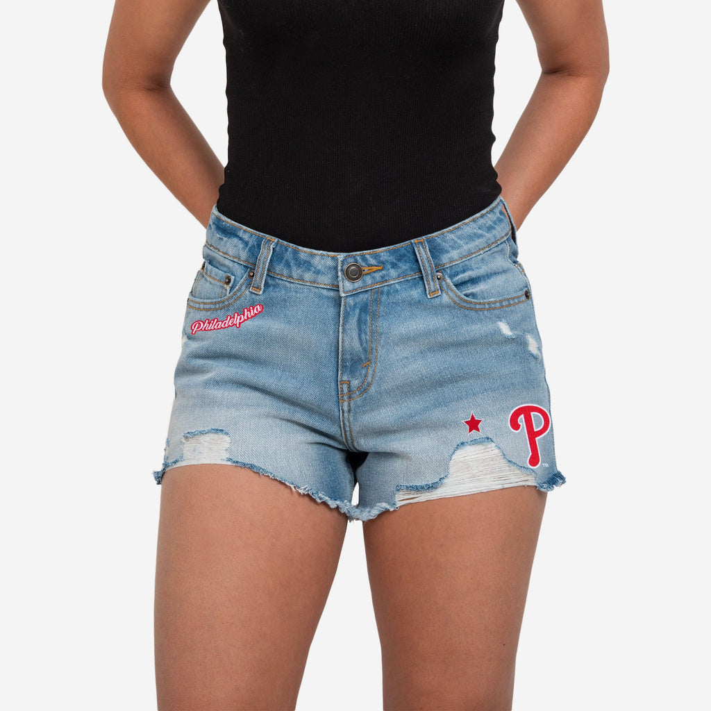 Philadelphia Phillies Womens Team Logo Denim Shorts FOCO 0 - FOCO.com