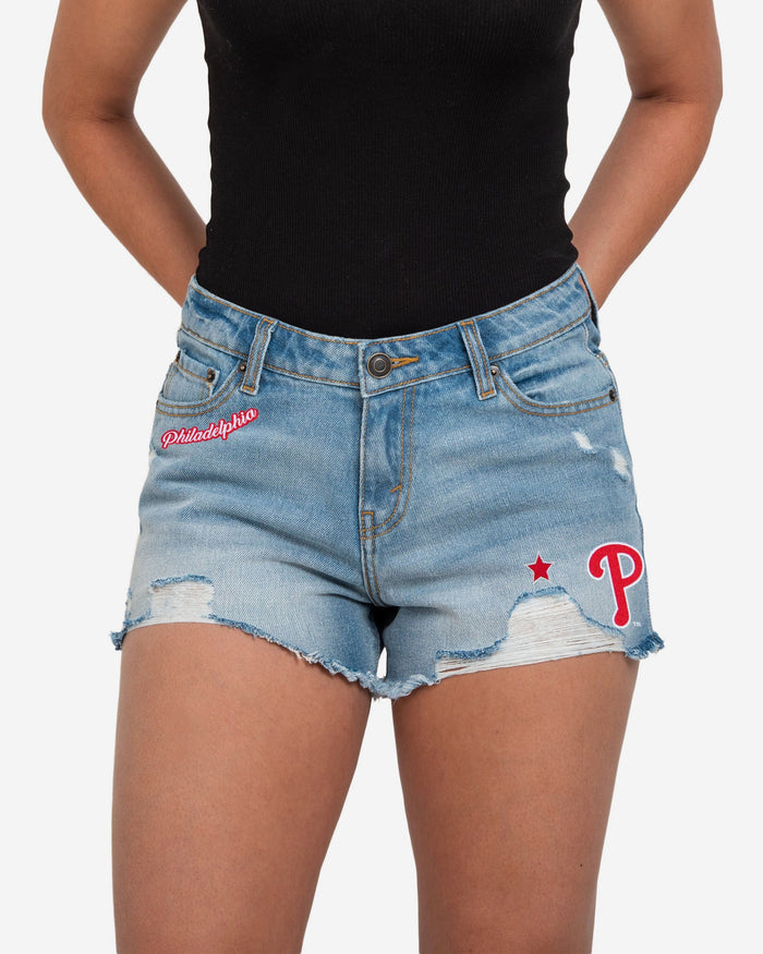 Philadelphia Phillies Womens Team Logo Denim Shorts FOCO 0 - FOCO.com