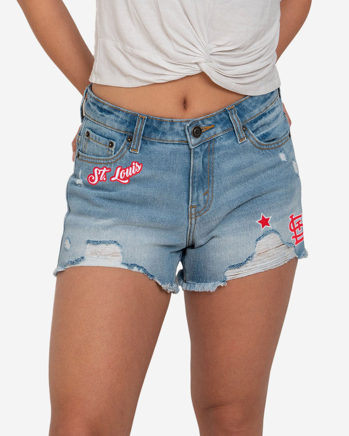 St Louis Cardinals Womens Team Logo Denim Shorts FOCO 0 - FOCO.com