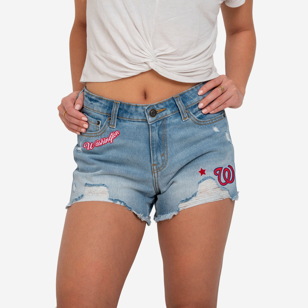 Washington Nationals Womens Team Logo Denim Shorts FOCO 0 - FOCO.com