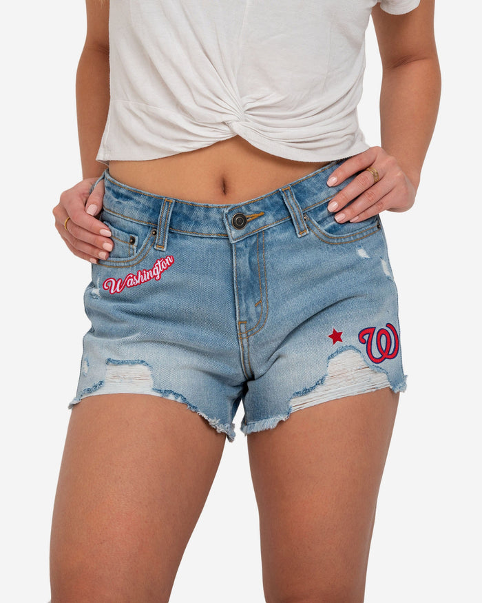 Washington Nationals Womens Team Logo Denim Shorts FOCO 0 - FOCO.com