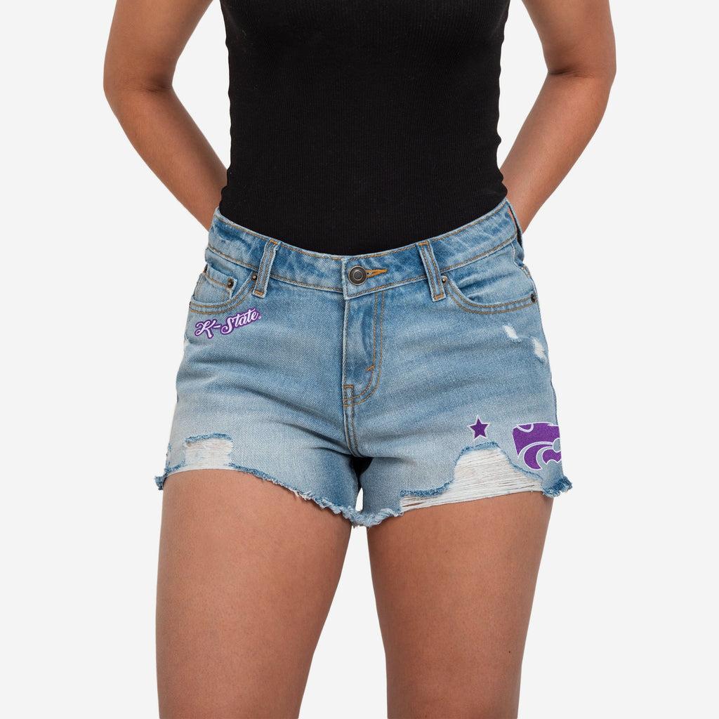 Kansas State Wildcats Womens Team Logo Denim Shorts FOCO 0 - FOCO.com