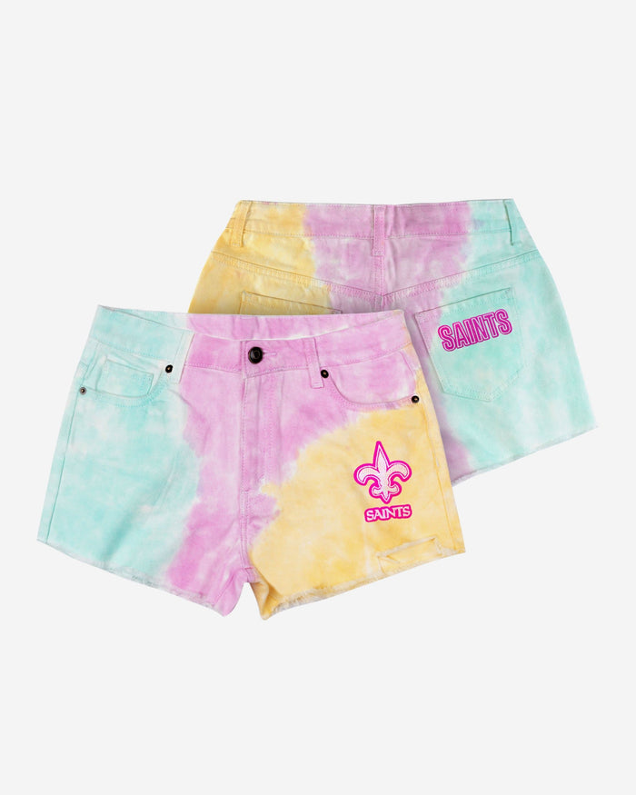 New Orleans Saints Womens Tie-Dye Rush Denim Shorts FOCO - FOCO.com