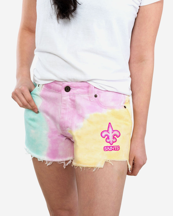 New Orleans Saints Womens Tie-Dye Rush Denim Shorts FOCO 0 - FOCO.com