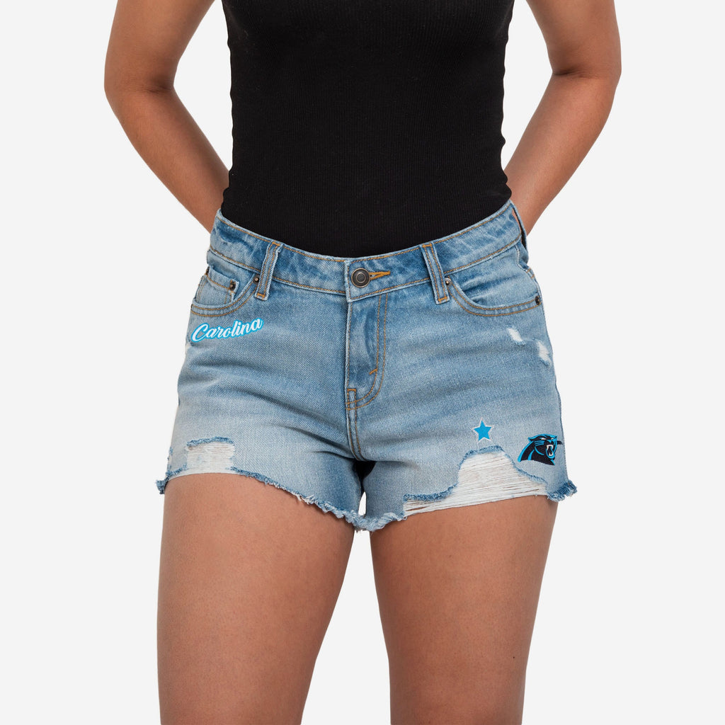 Carolina Panthers Womens Team Logo Denim Shorts FOCO 0 - FOCO.com