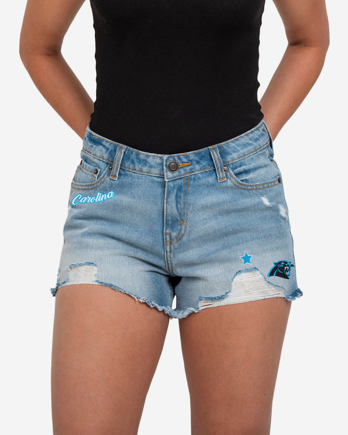 Carolina Panthers Womens Team Logo Denim Shorts FOCO 0 - FOCO.com