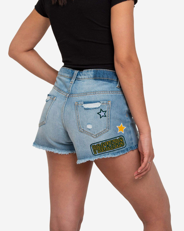 Green Bay Packers Womens Team Logo Denim Shorts FOCO - FOCO.com