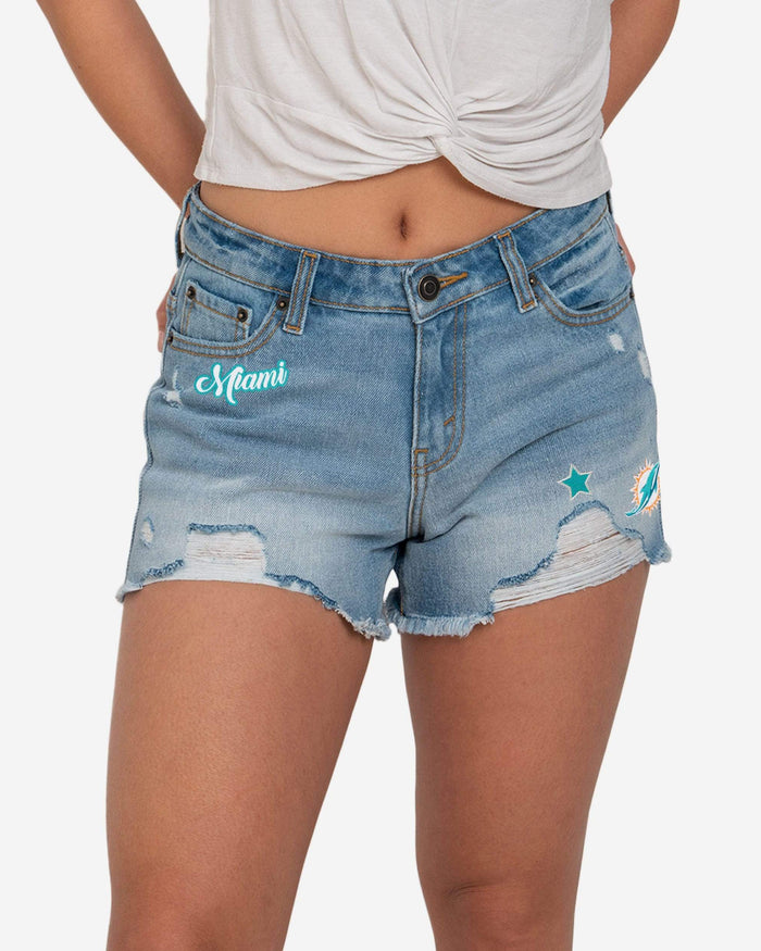 Miami Dolphins Womens Team Logo Denim Shorts FOCO 0 - FOCO.com