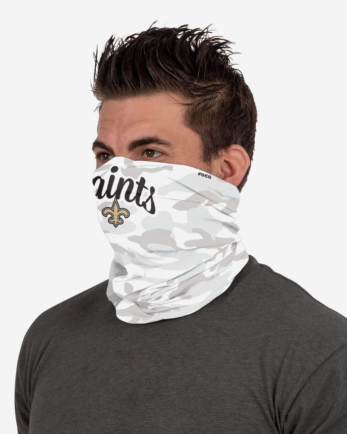 New Orleans Saints Script Camo Gaiter Scarf FOCO - FOCO.com