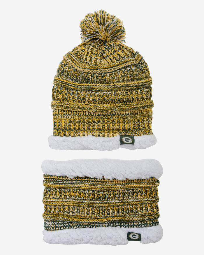 Green Bay Packers Womens Color Wave Chunky Beanie & Gaiter Scarf Set FOCO - FOCO.com