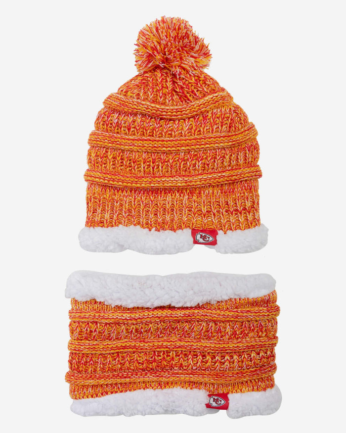 Kansas City Chiefs Womens Color Wave Chunky Beanie & Gaiter Scarf Set FOCO - FOCO.com