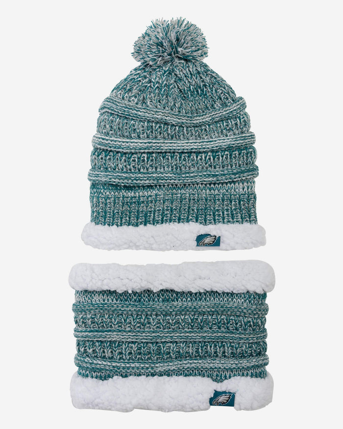 Philadelphia Eagles Womens Color Wave Chunky Beanie & Gaiter Scarf Set FOCO - FOCO.com