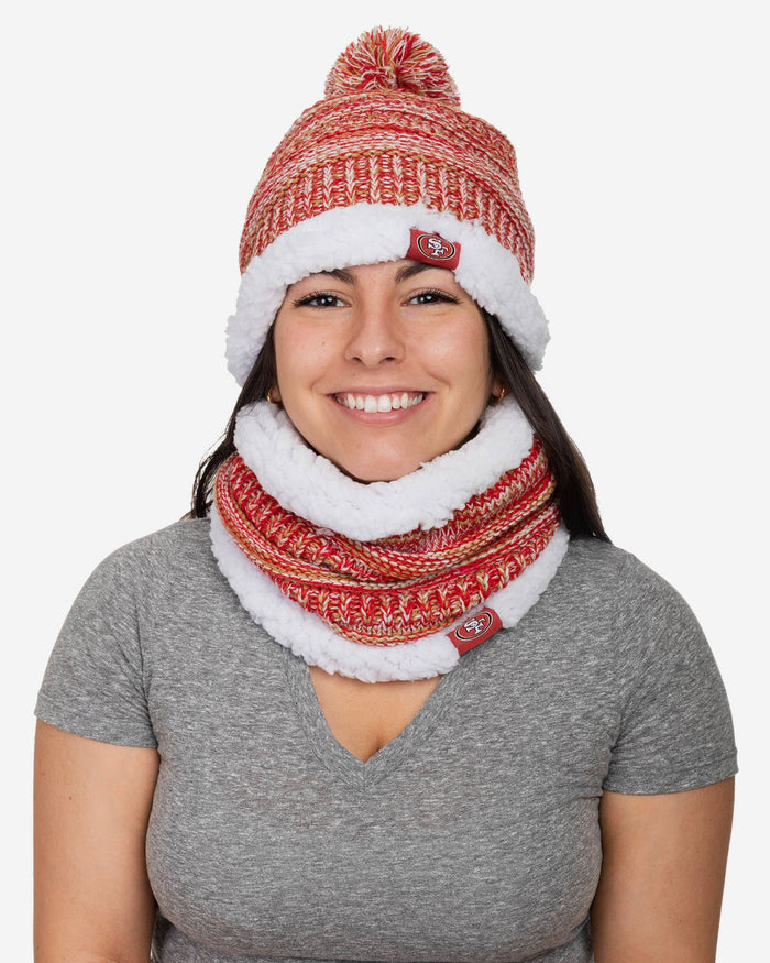 San Francisco 49ers Womens Color Wave Chunky Beanie & Gaiter Scarf Set FOCO - FOCO.com