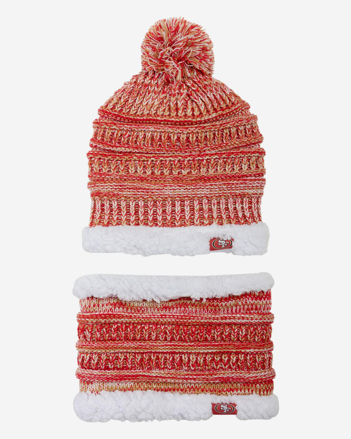 San Francisco 49ers Womens Color Wave Chunky Beanie & Gaiter Scarf Set FOCO - FOCO.com