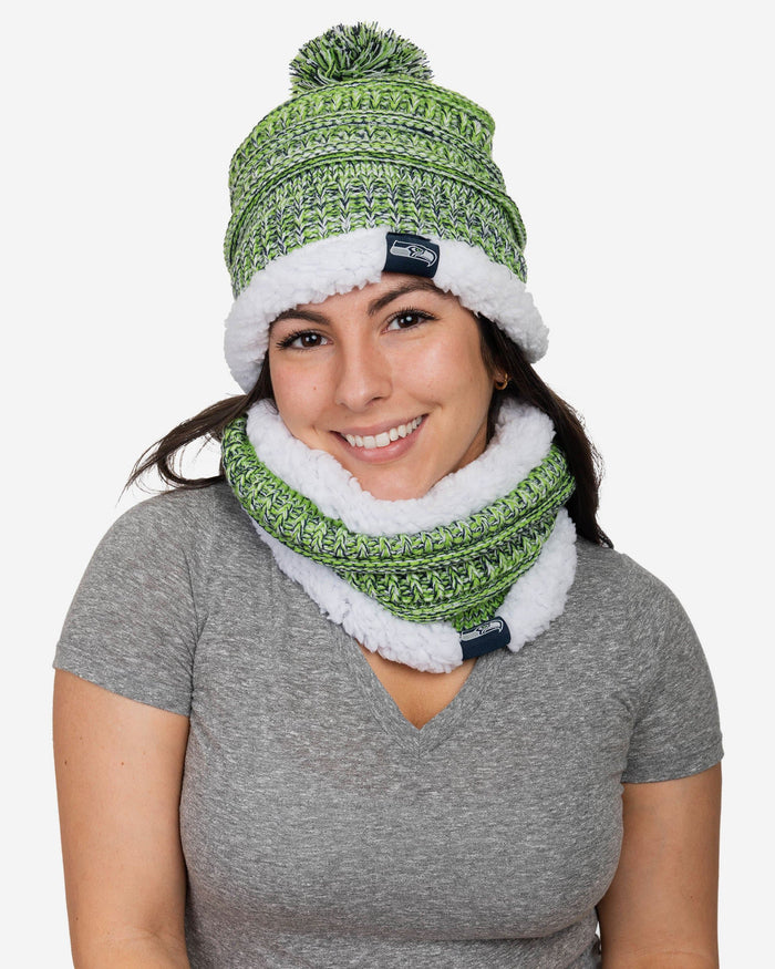 Seattle Seahawks Womens Color Wave Chunky Beanie & Gaiter Scarf Set FOCO - FOCO.com