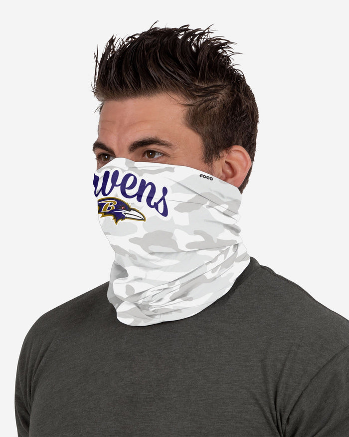 Baltimore Ravens Script Camo Gaiter Scarf FOCO - FOCO.com