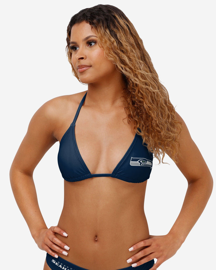 Seattle Seahawks Womens Solid Logo Bikini Top FOCO S - FOCO.com