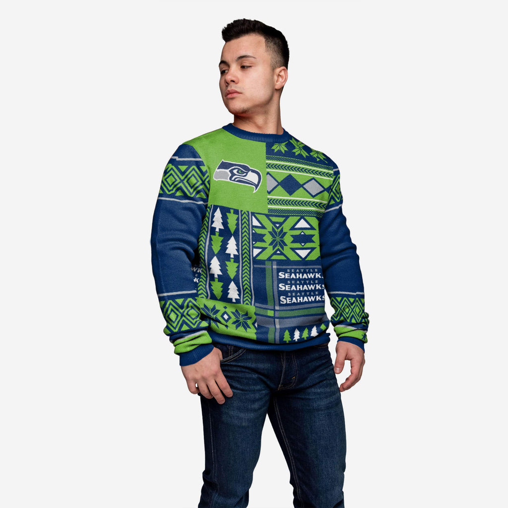 Seattle Seahawks Patches Ugly Crew Neck Sweater FOCO S - FOCO.com