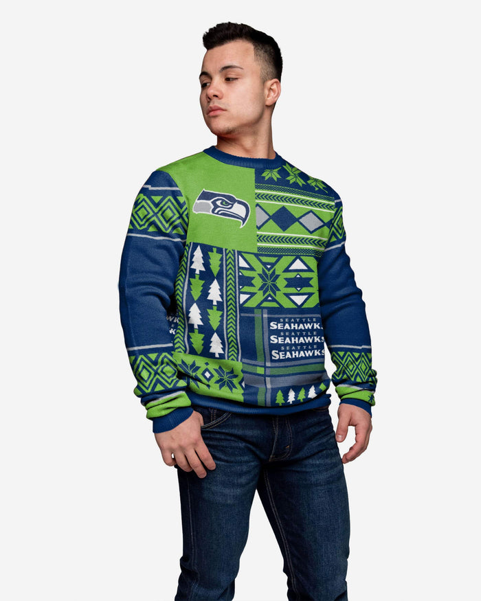 Seattle Seahawks Patches Ugly Crew Neck Sweater FOCO S - FOCO.com