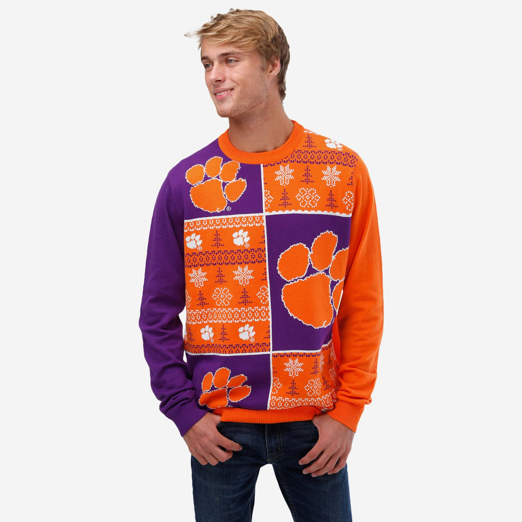 Clemson Tigers Busy Block Snowfall Sweater FOCO S - FOCO.com