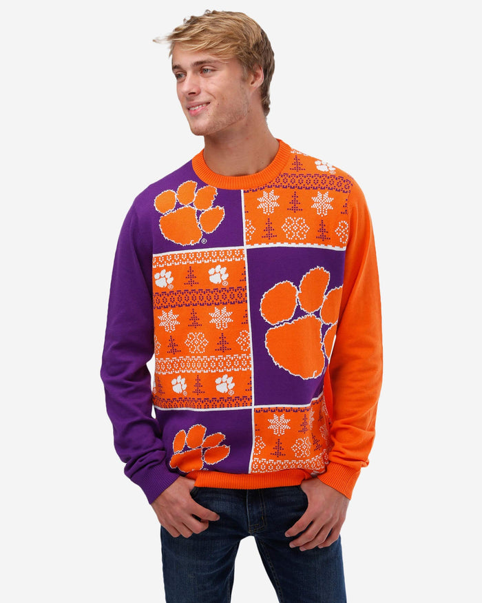 Clemson Tigers Busy Block Snowfall Sweater FOCO S - FOCO.com