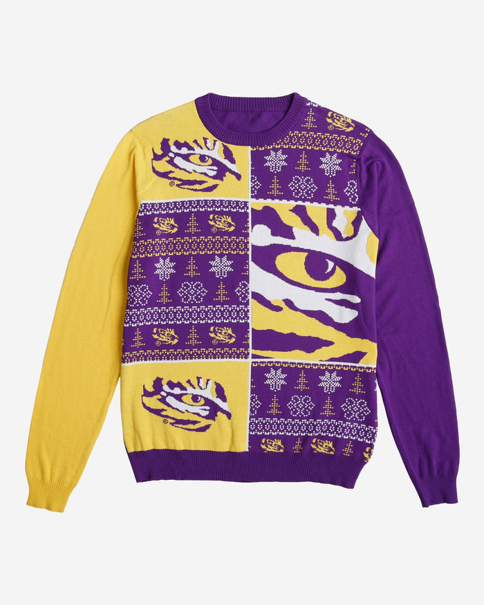 LSU Tigers Busy Block Snowfall Sweater FOCO - FOCO.com