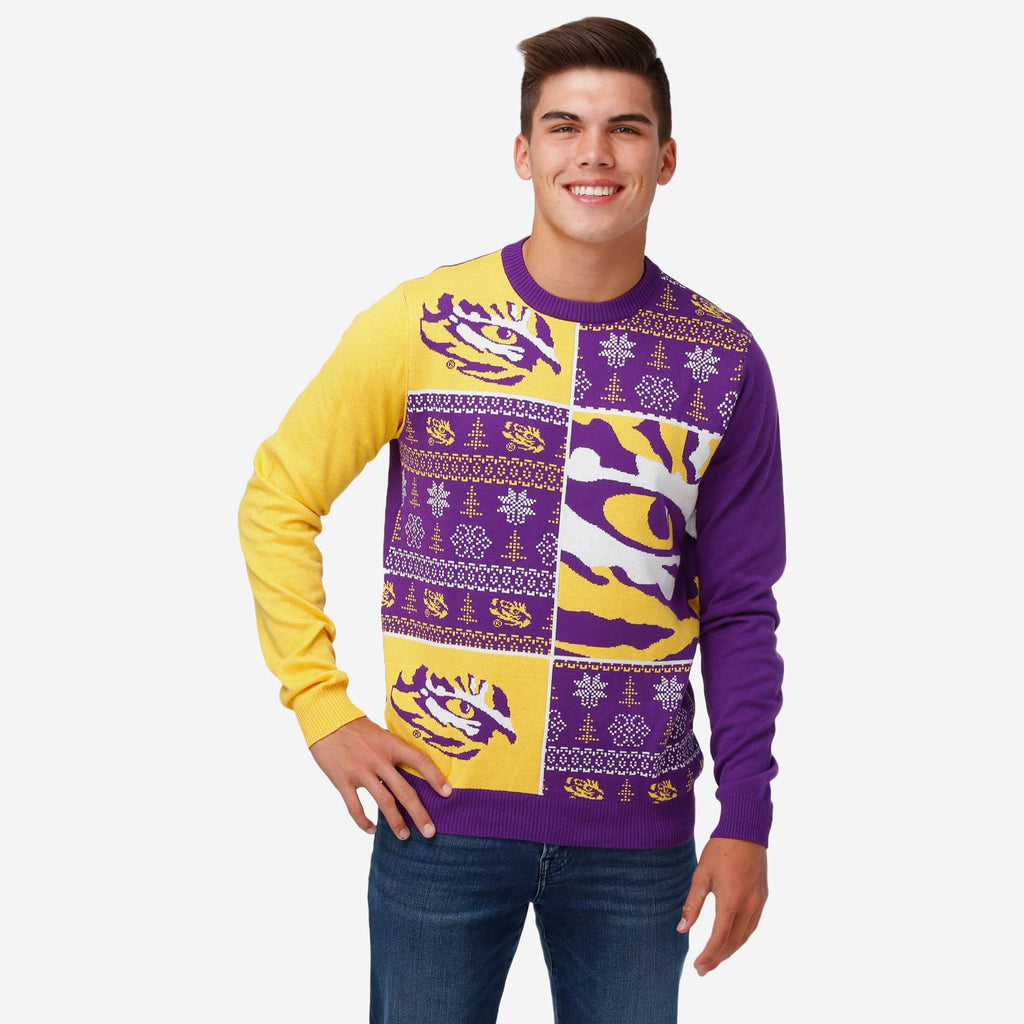 LSU Tigers Busy Block Snowfall Sweater FOCO S - FOCO.com