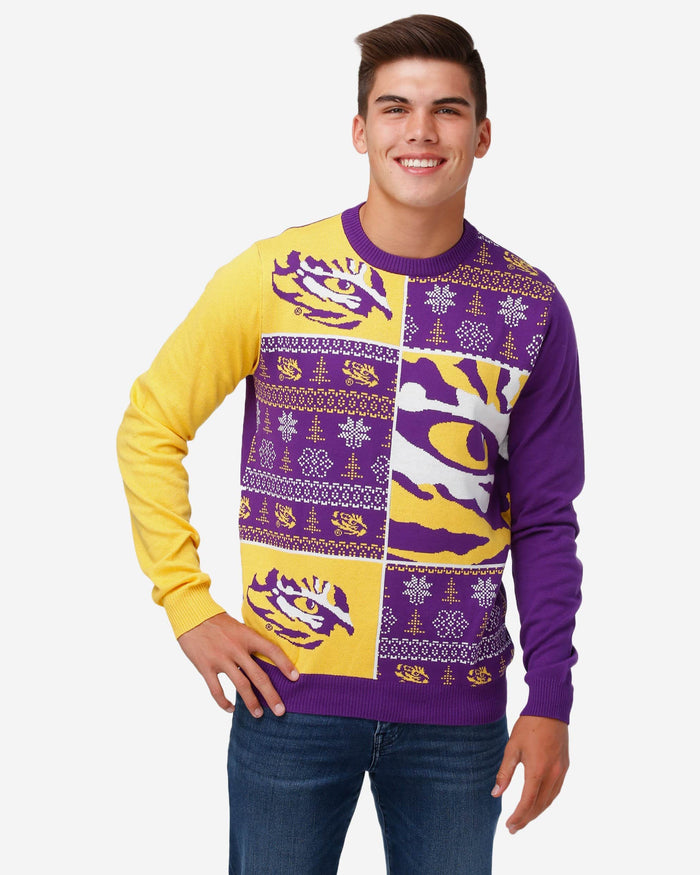 LSU Tigers Busy Block Snowfall Sweater FOCO S - FOCO.com