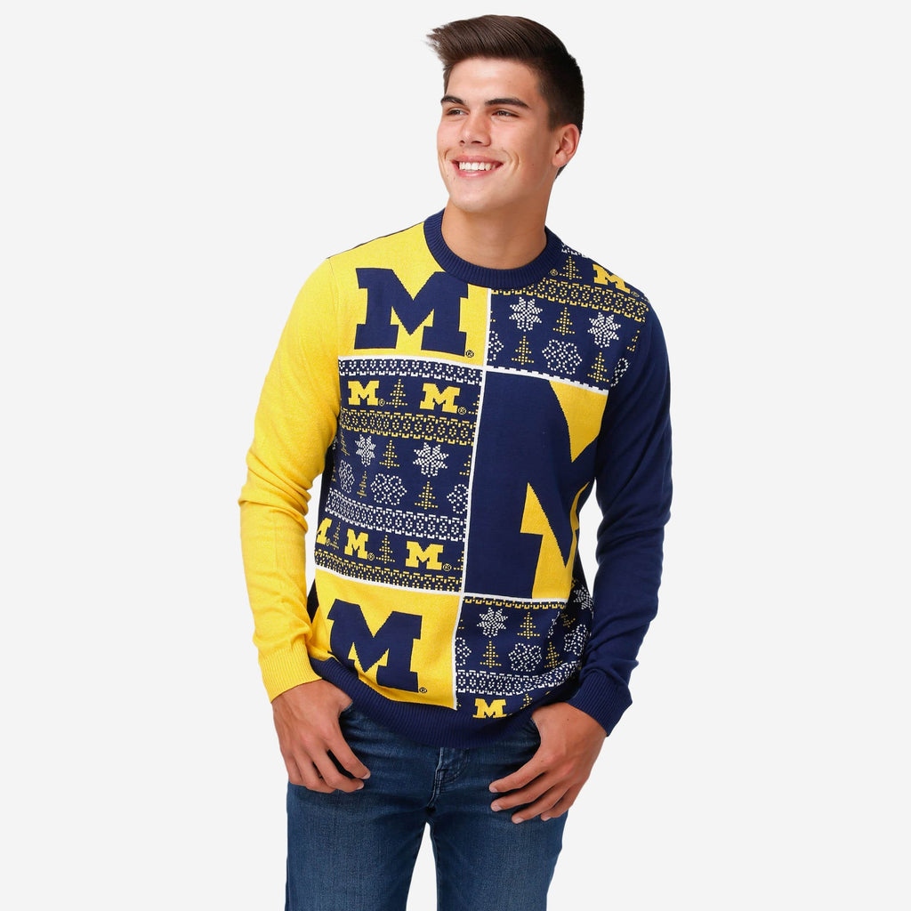 Michigan Wolverines Busy Block Snowfall Sweater FOCO S - FOCO.com