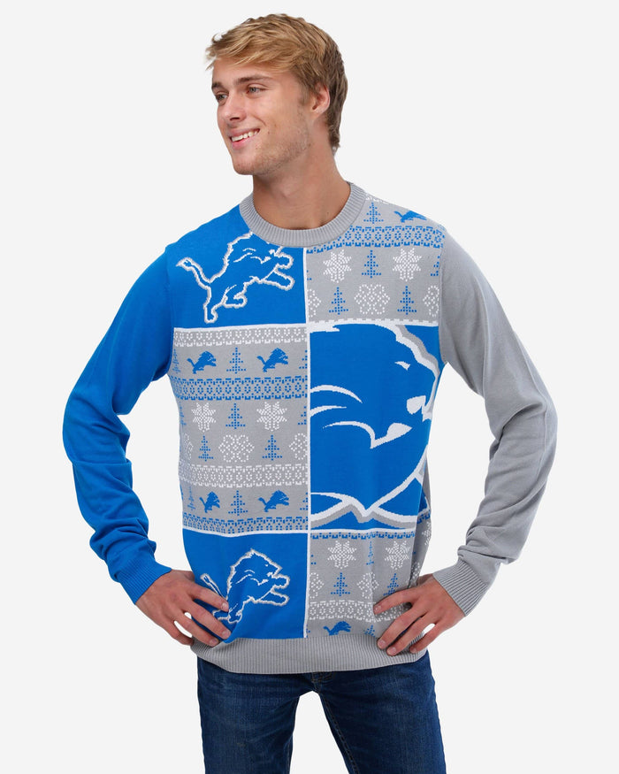 Detroit Lions Busy Block Snowfall Sweater FOCO S - FOCO.com