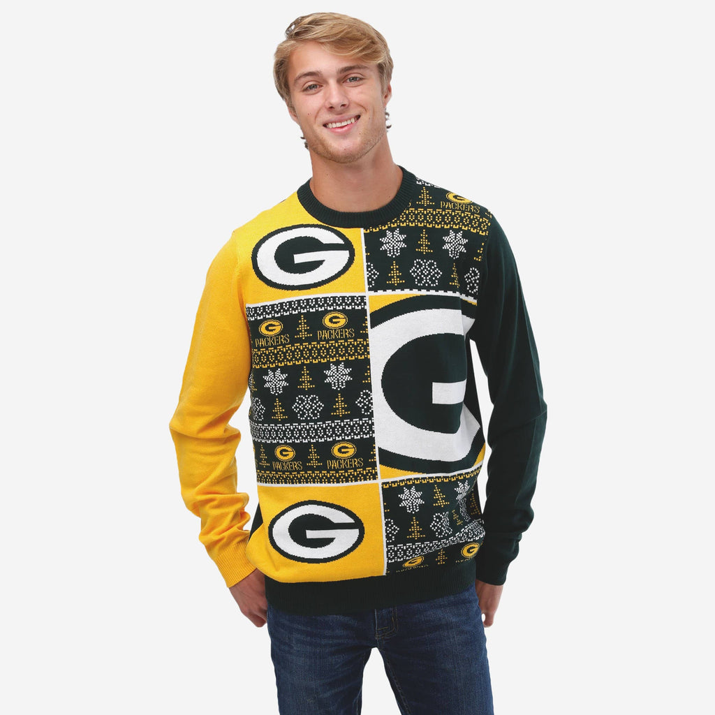 Green Bay Packers Busy Block Snowfall Sweater FOCO S - FOCO.com