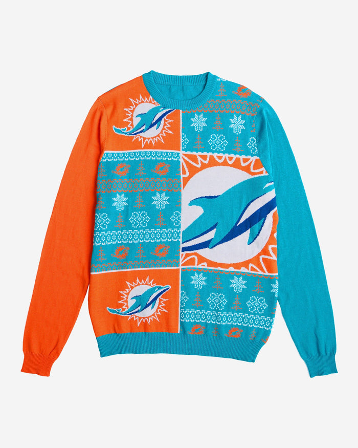 Miami Dolphins Busy Block Snowfall Sweater FOCO - FOCO.com