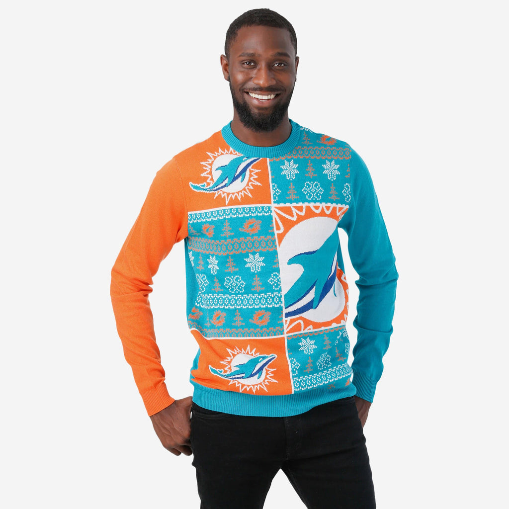 Miami Dolphins Busy Block Snowfall Sweater FOCO S - FOCO.com