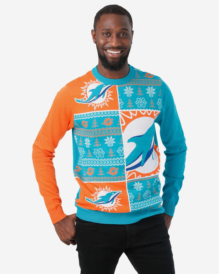 Miami Dolphins Busy Block Snowfall Sweater FOCO S - FOCO.com