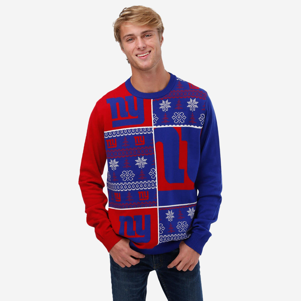 New York Giants Busy Block Snowfall Sweater FOCO S - FOCO.com