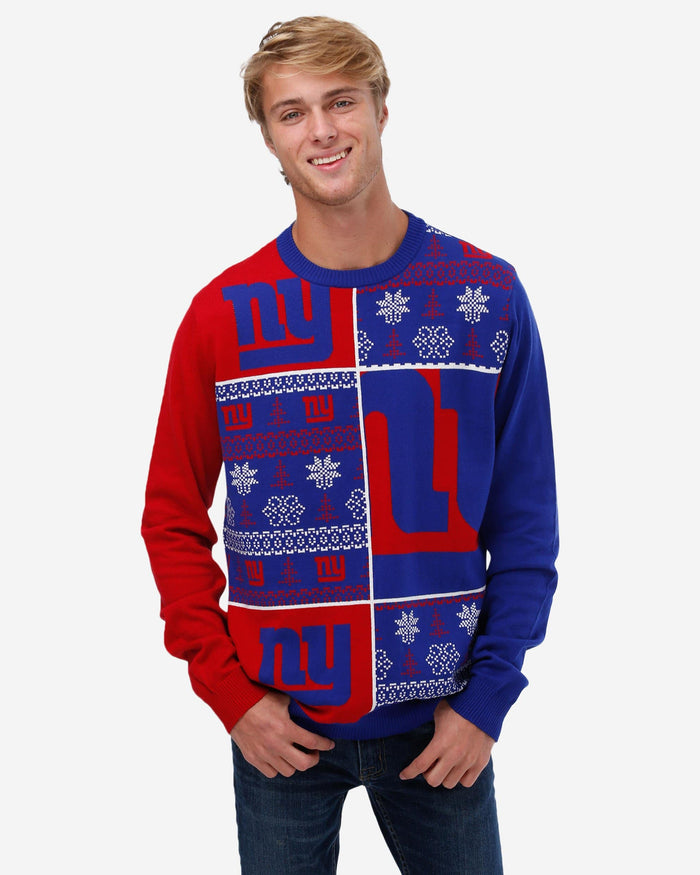 New York Giants Busy Block Snowfall Sweater FOCO S - FOCO.com